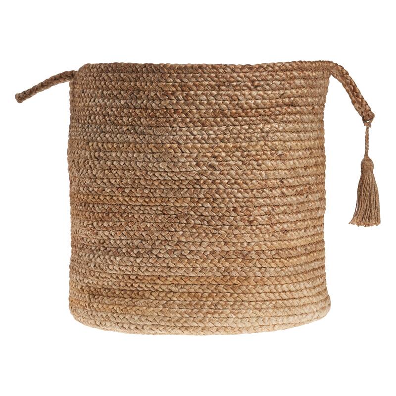 LR Home Montego Solid Natural Jute Decorative Storage Basket (17 in.) - 17" x 17" x 17"