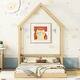 preview thumbnail 2 of 7, Natural Full Floor House Bed wRoof Framed Headboard and Guardrails