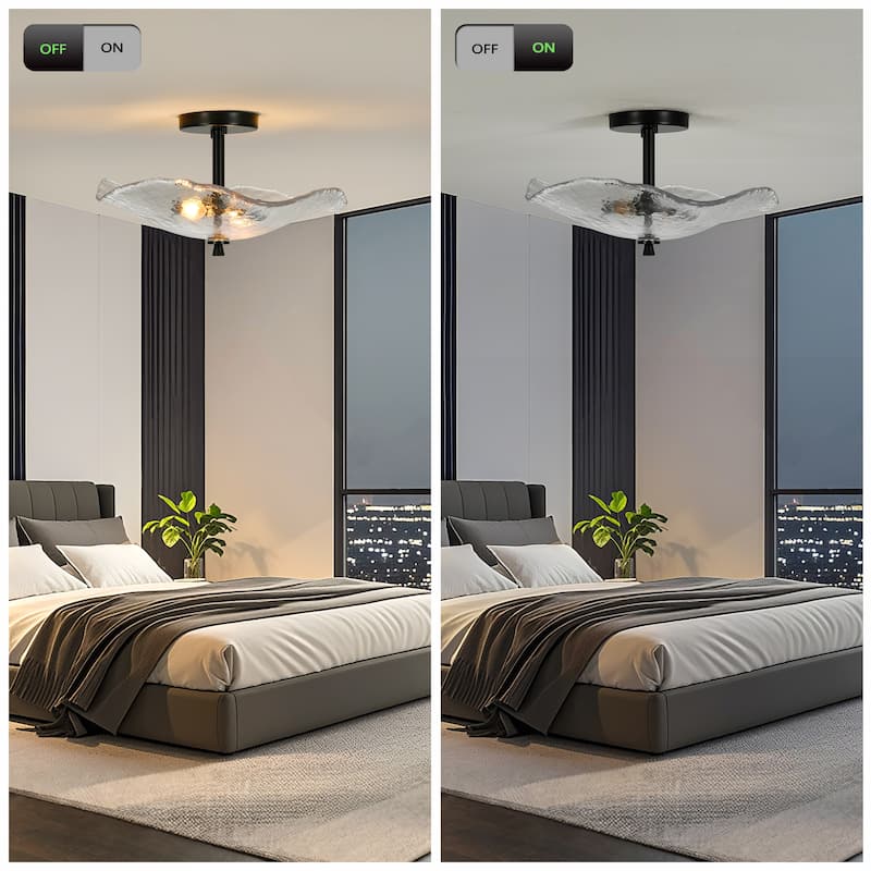 16.5" Glass Semi Flush Mount Ceiling Light Fixture, 2-Lights Close to Ceiling Light, Modern Ceiling Light Fixture