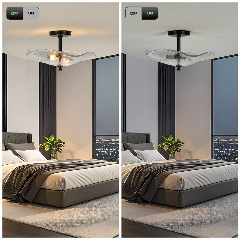 Modern Recessed Ceiling Light Hallway Light Dining Table Light Kitchen Island Light with Water Ripple Glass Shade, Black