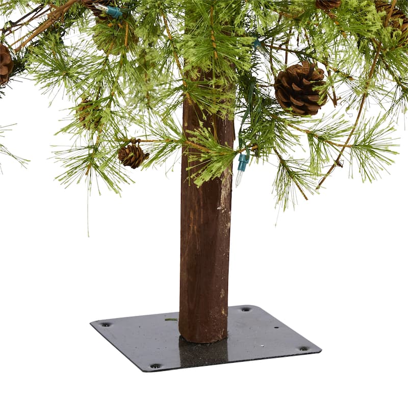 5ft. Alpine Artificial Christmas Tree with 100 Clear Multifunction LED Lights & Pine Cones on Trunk - Holiday X-Mas Accent