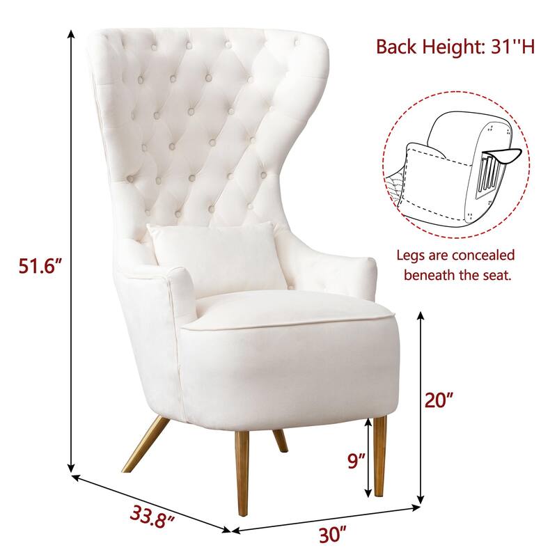 KINWELL Tufted High Wingback Accent Chairs Velvet Armchairs, Set of 2