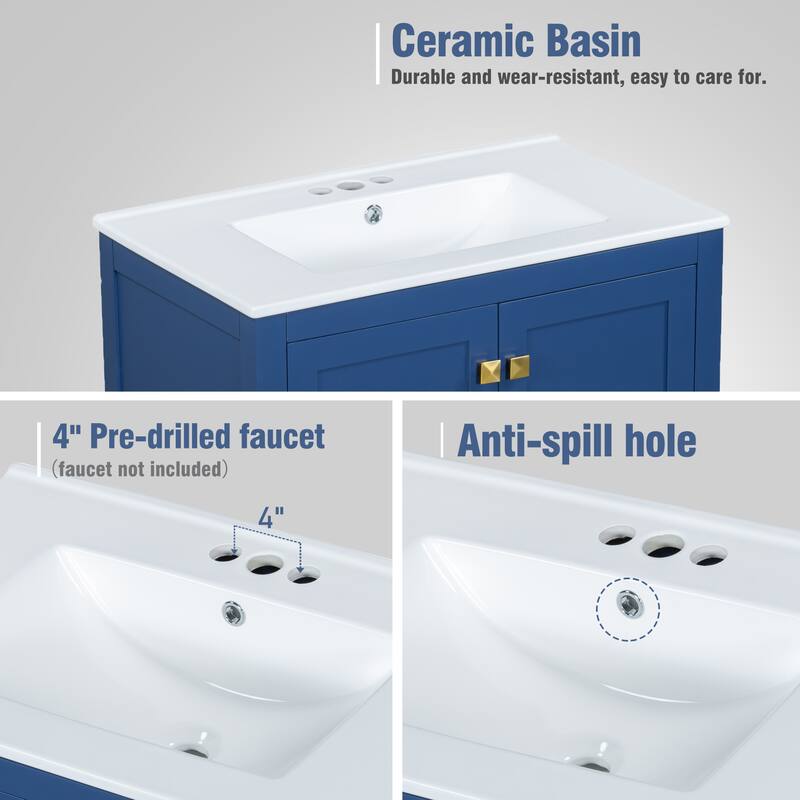 30" Blue Bathroom Vanity with Single Sink,