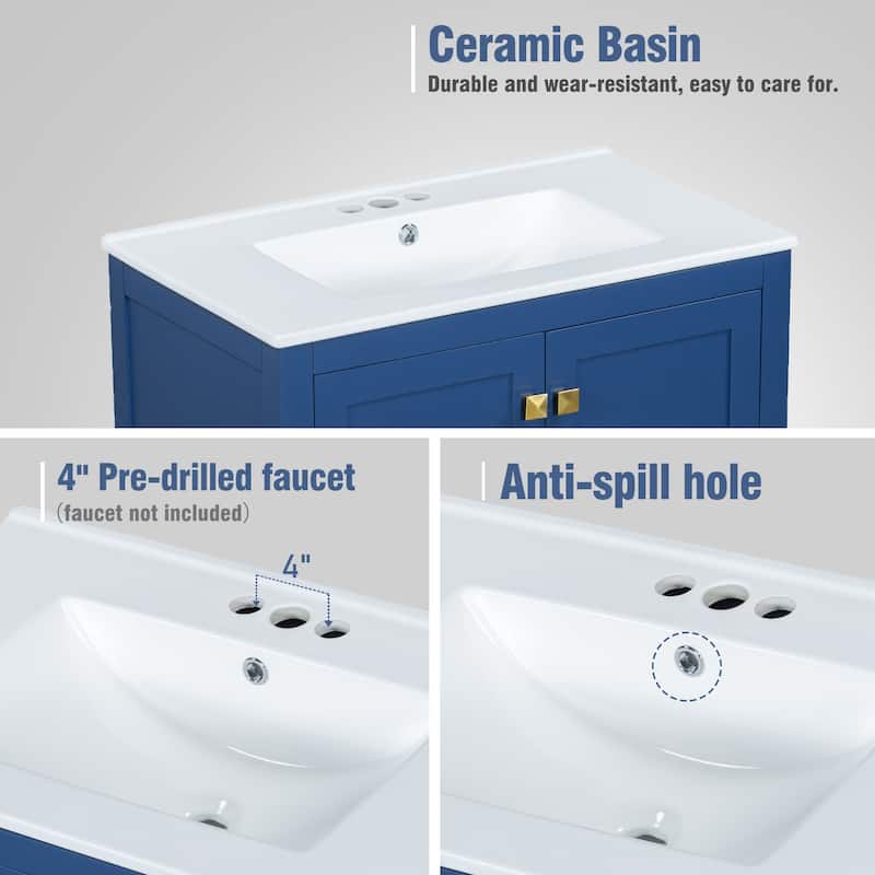 GDFStudio - Aurora Wood & Ceramic Bathroom Vanity Set with Sink and Divided Drawers