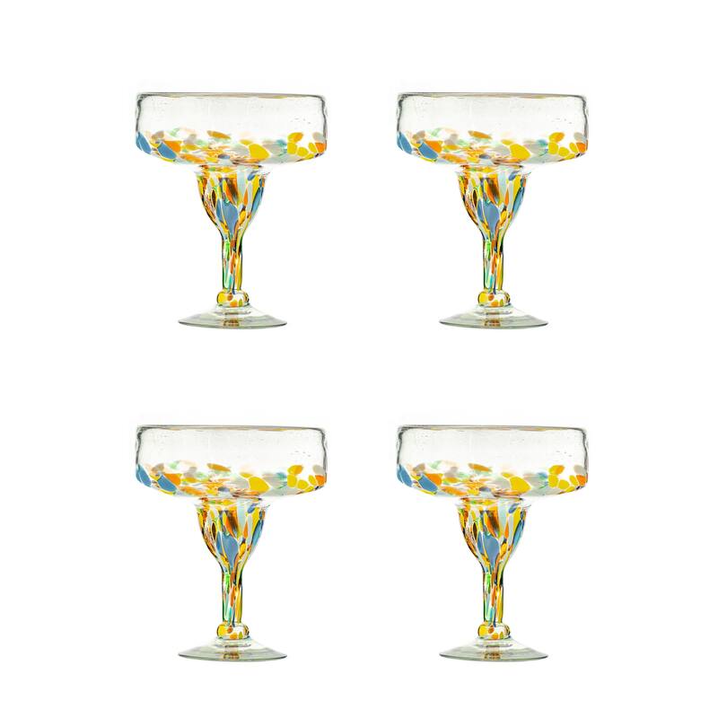 10 Strawberry Street Pueblo Handblown Mexican Glassware, Set of 4 - 14 oz. Margarita