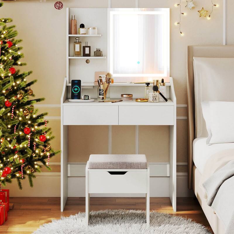 Costway Vanity Desk with Mirror and Lights LED Lighted Makeup Table - See Details