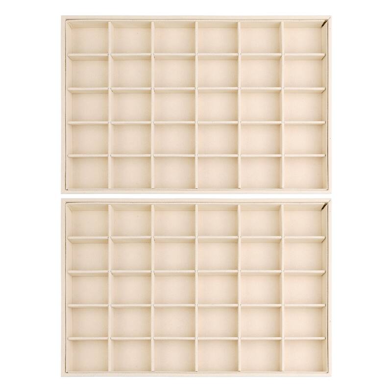 Set of 2 Stackable Velvet Jewelry Organizer Trays with Removable Dividers for Drawers, Jewelry Organizer Drawer Case - Yellow - 30 Grid Tray