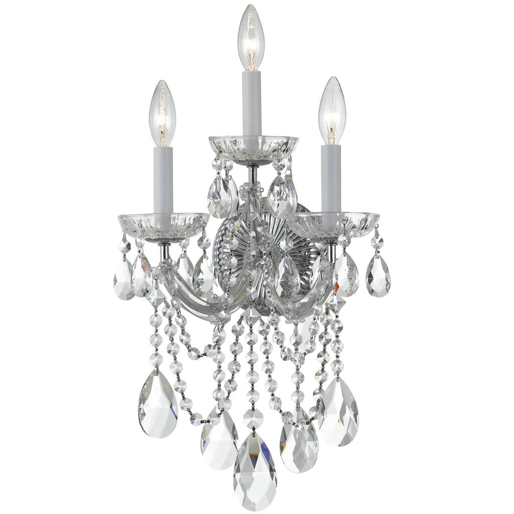 Maria Theresa 3 Light Clear Crystal Chrome Sconce - 11'' W x 22.5'' H x 8'' D