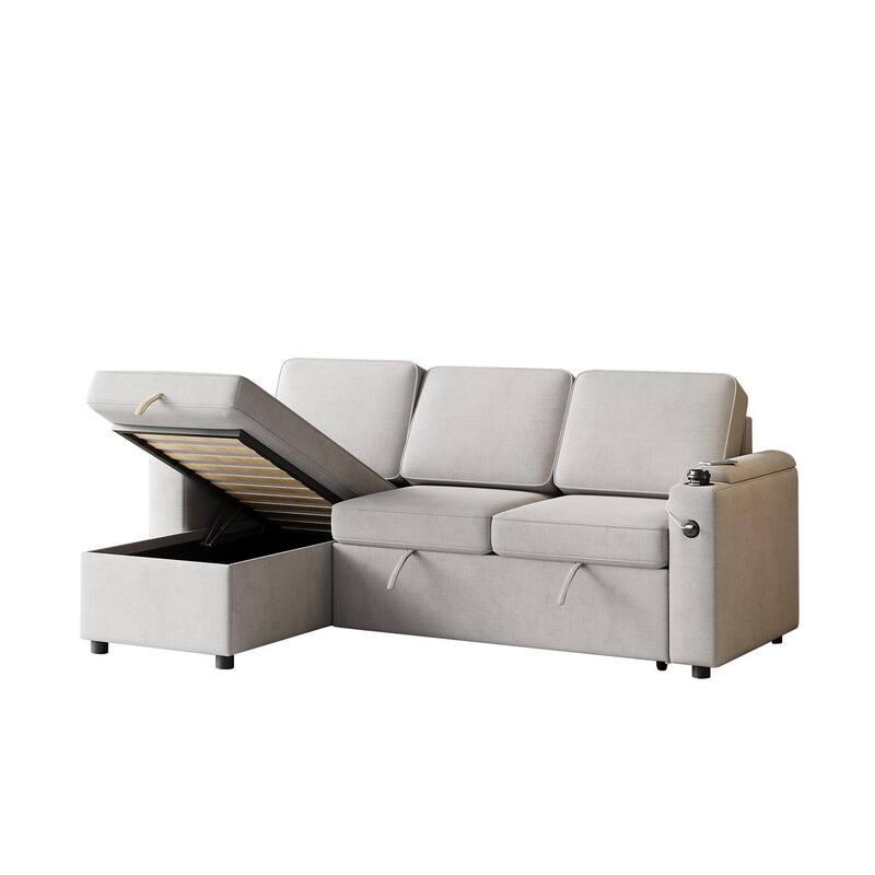 MH85.8" Sleeper Sofa, Sofa Bed - 2 in 1 Pull Out Sofa Bed with Storage Sofa with Charging Port