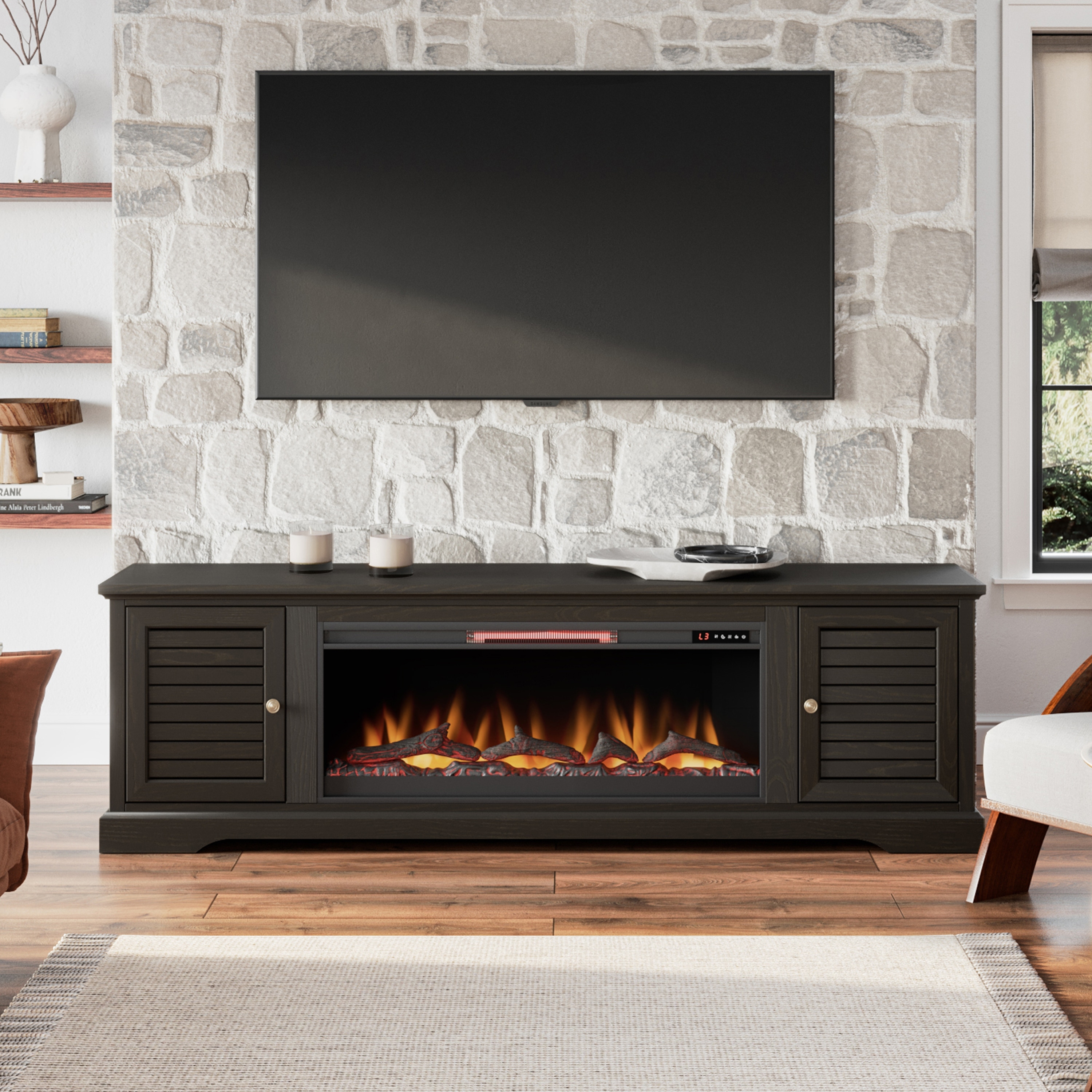 Fully assembled sales fireplace tv stand