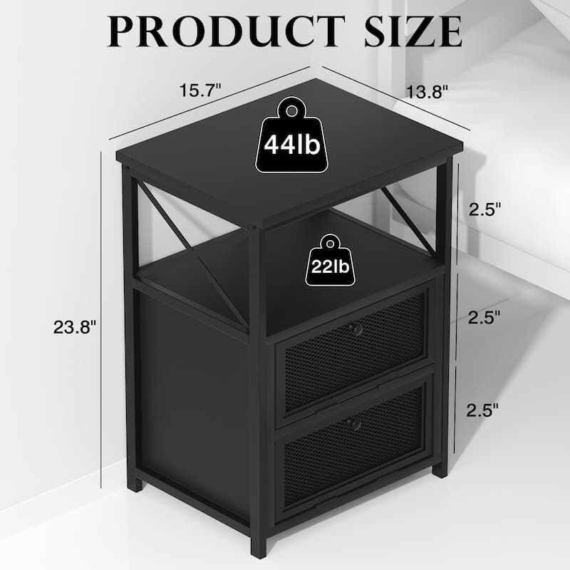 3 Piece Bedroom Set, 14.2-Inch Metal Bed Frame with Nightstand set of 2