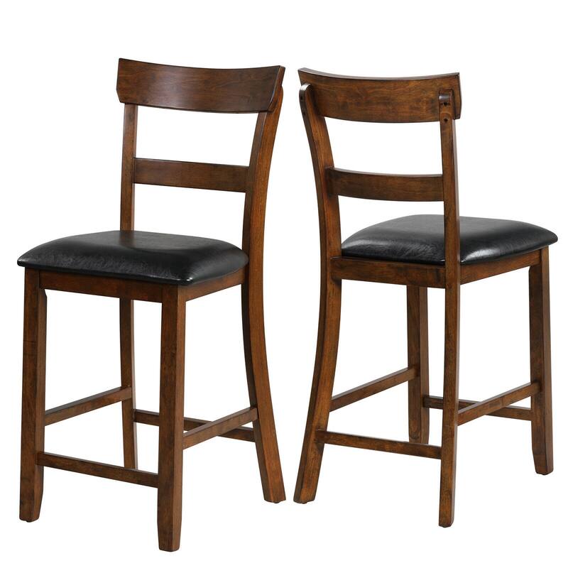 Gymax Set of 2 Barstools Counter Height Chairs w/Leather Seat & Rubber - See Details