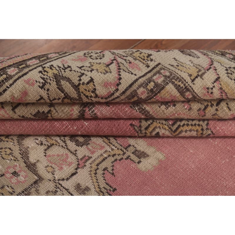 Pink Anatolian Turkish Vintage Area Rug Handmade Wool Carpet - 6'3" x 9'10"