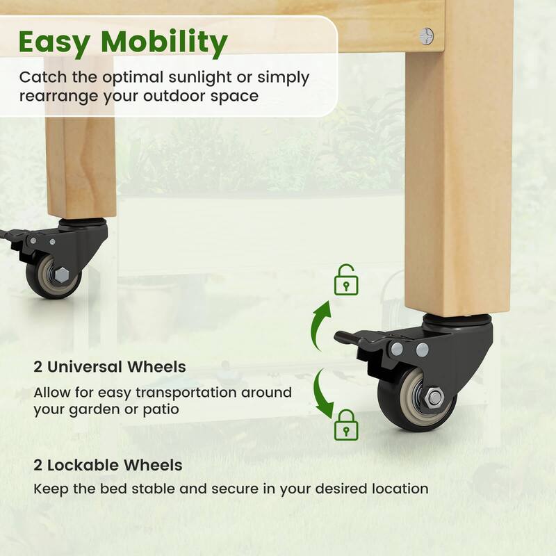 Costway 1 PCS Wooden Raised Garden Bed with Legs, Lockable Wheels, - See Details