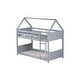 preview thumbnail 10 of 10, Light Gray Twin Over Twin House Bunk Bed with Ladder & Headboards, Rubber Wood Floor Bed Frame with Safety Guardrails for Kids