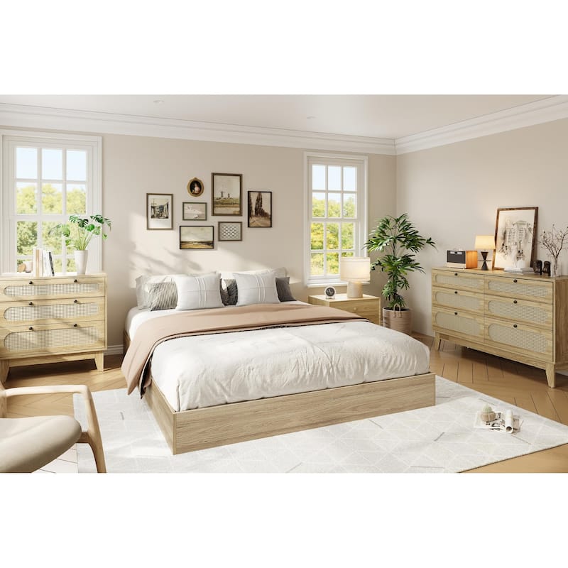 Solid Wood Platform Bed, Floor-Standing Bed Frame with Strong Wooden Slats