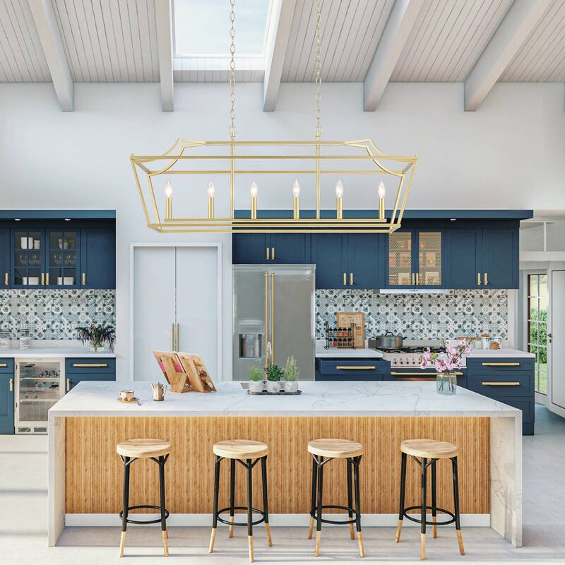 Mid-century Modern 6-light Gold Rectangle Chandelier for Dining Room