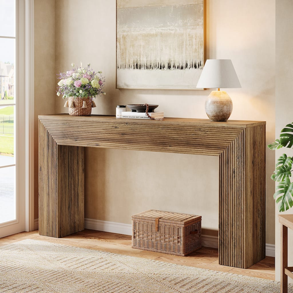 63-Inch Farmhouse Console Table for Entryway, Sofa Table Behind the Couch with Fluted Design - 62.99" W x 11.81" D x 33.46" H