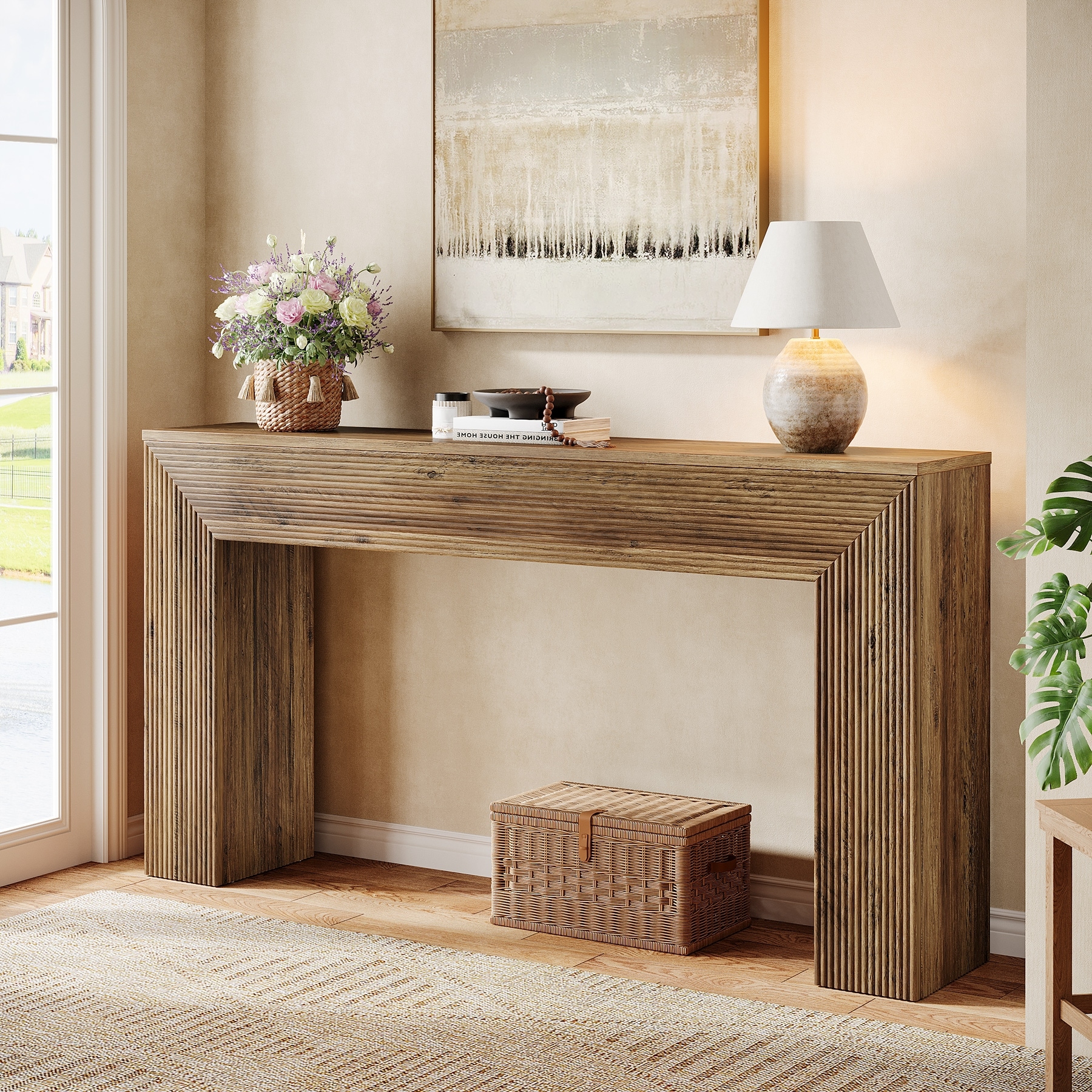 63-Inch Farmhouse Console Table for Entryway, Sofa Table Behind the Couch with Fluted Design - 62.99" W x 11.81" D x 33.46" H