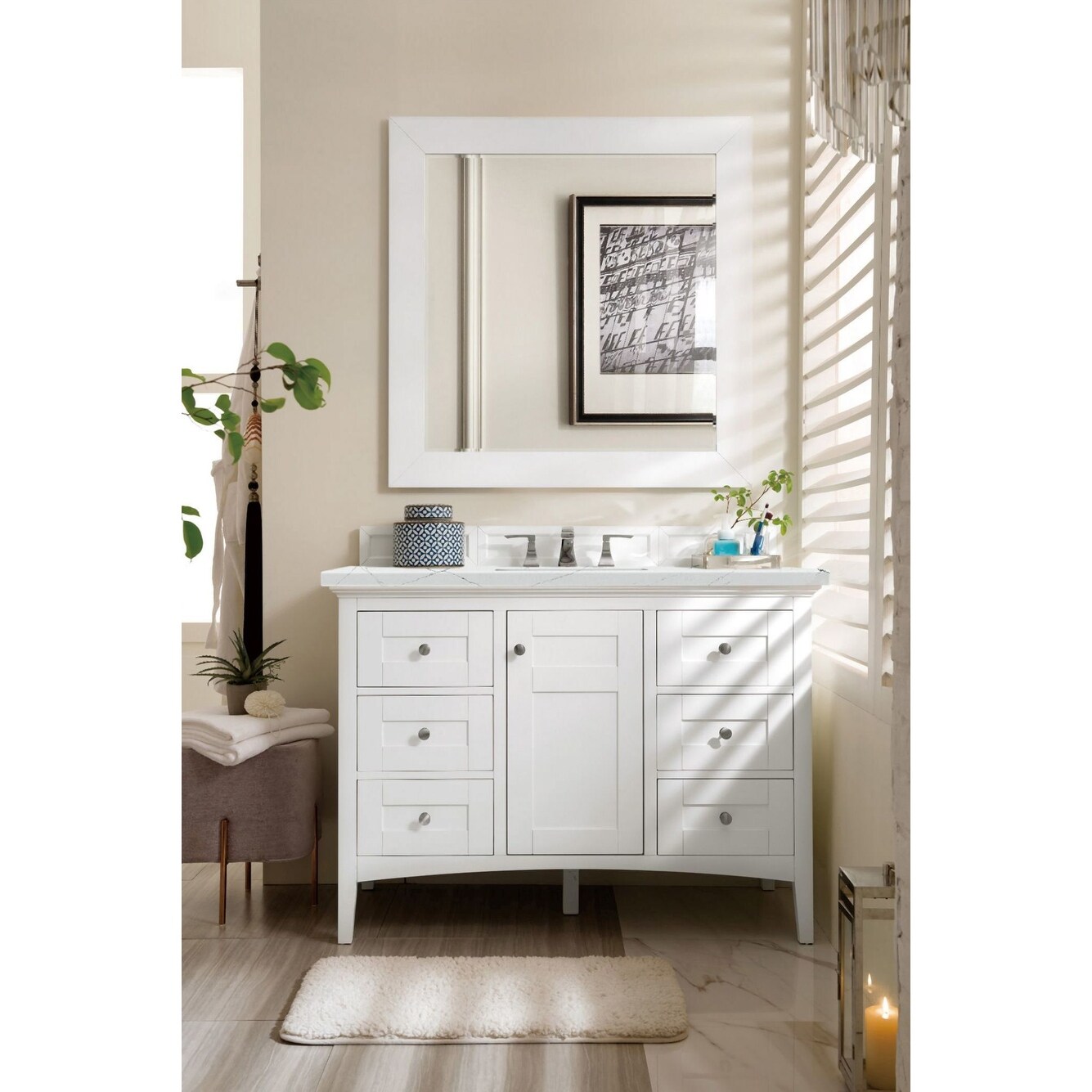James Martin Vanities 825 V48 BW 3PBL De Soto 48" Single Basin Poplar Wood Vanity Set With 3cm Parisien Bleu Silestone Quartz Vanity Top, Rectangular Sink, USB Port And Electrical Outlet