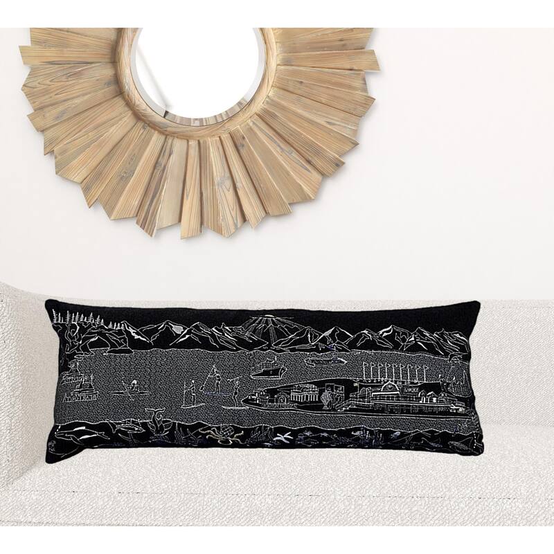 35" Black Homer Spit Nighttime Skyline Lumbar Decorative Pillow
