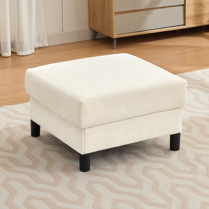Chenille Upholstered Square Ottoman Footrest - Beige