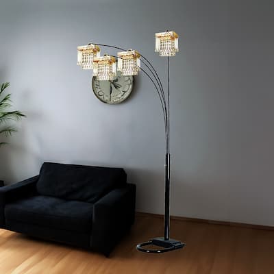 Black 4-SQUARE SHADE CRYSTAL INSPIRED ARCH FLOOR Lamp