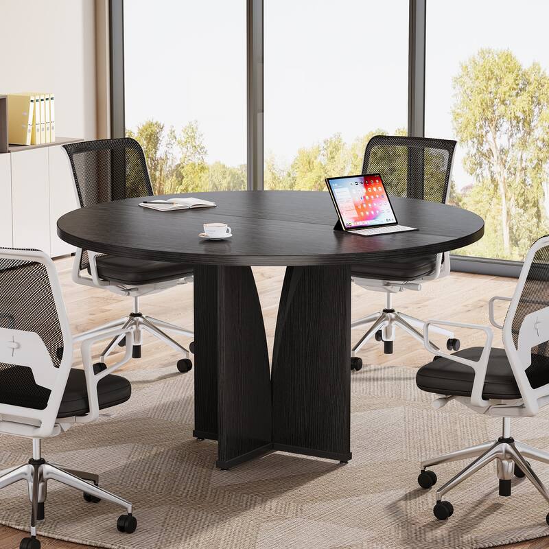 39" Round Conference Table for 4, Multi-Purpose Round Office Table - Black