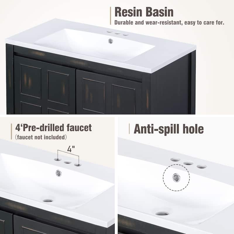 Bathroom Storage Vanity with Resin Sink & 2 Doors