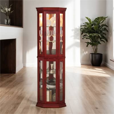 Lighted Corner Display Cabinet with Glass Adjustable Shelf