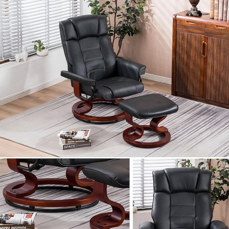 MCombo Set of 2 Swivel Recliner Chair with Wood Base and Ottoman