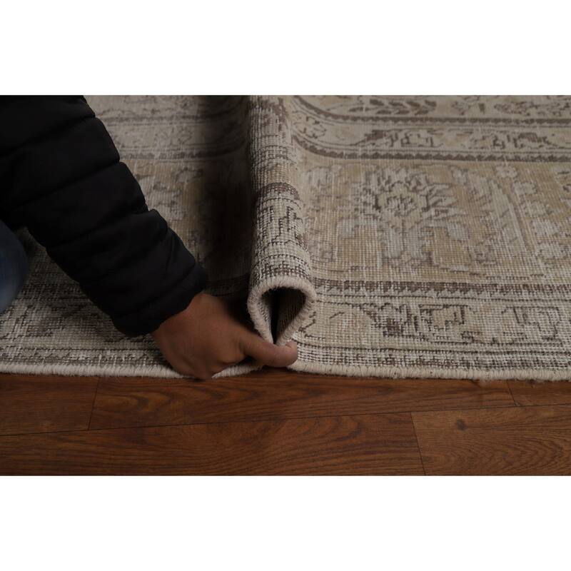 Tabriz Persian Vintage Area Rug Hand-Knotted Beige Wool Carpet - 9'6" x 13'4"