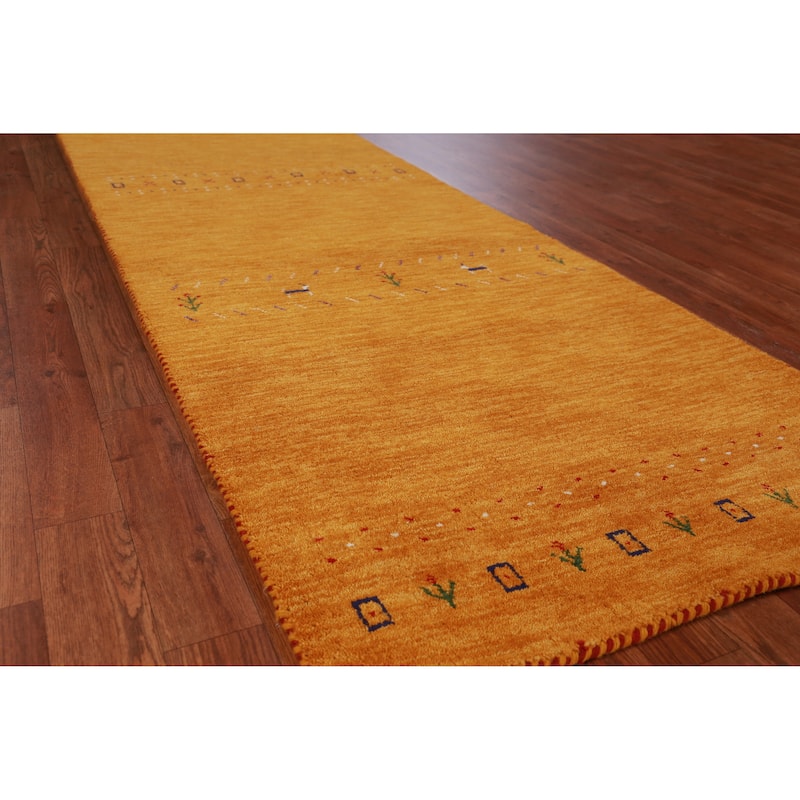 Hand Knotted Oriental 100% Wool Carpet Tribal Animal Pictorial Oranges & Rust Gabbeh Runner Rug - 9' 9'' X 2' 9''