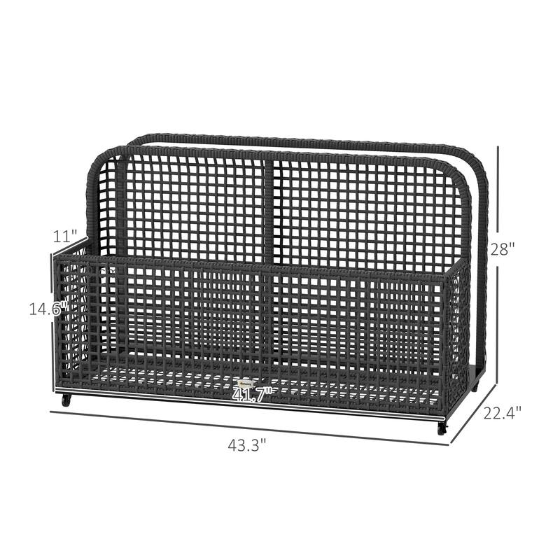 Two-Section Outdoor Storage Basket with Powder-Coated Steel Frame and Smooth Rolling Wheels - 43.25" L x 22.5" W x 28" H