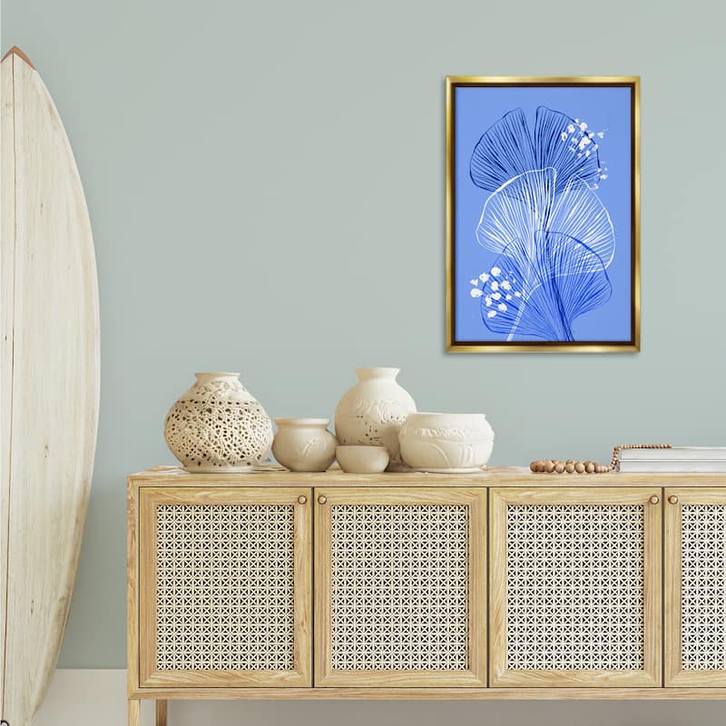 Stupell Layered Blue Gingkoes Framed Floater Canvas Wall Art Design By Martina Pavlova