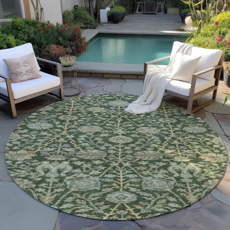 Machine Washable Indoor/ Outdoor Traditional Kashan Chantille Rug