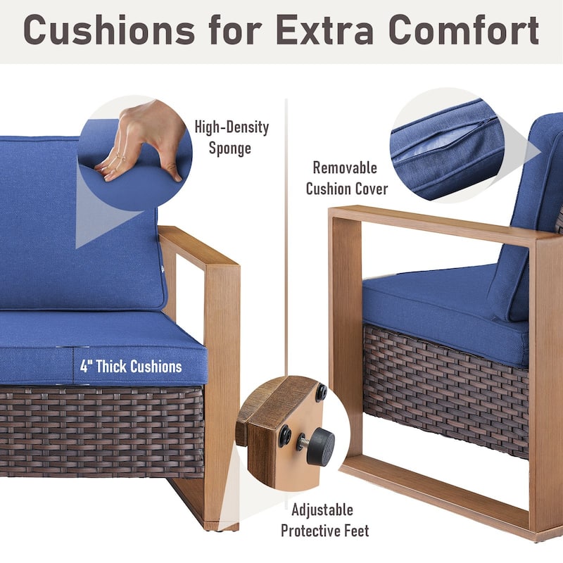 Pocassy 3 Pieces Outoor Patio Sofa Chair Ottoman Set