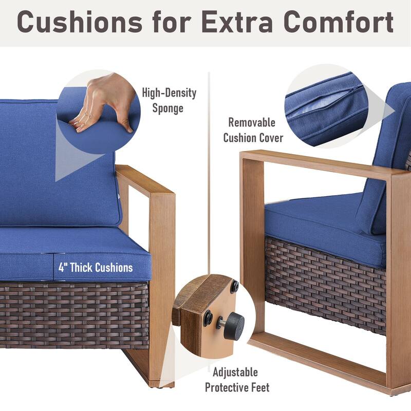 Pocassy Outdoor Sofa, Swivel Chair, Patio Chair Ottoman Set