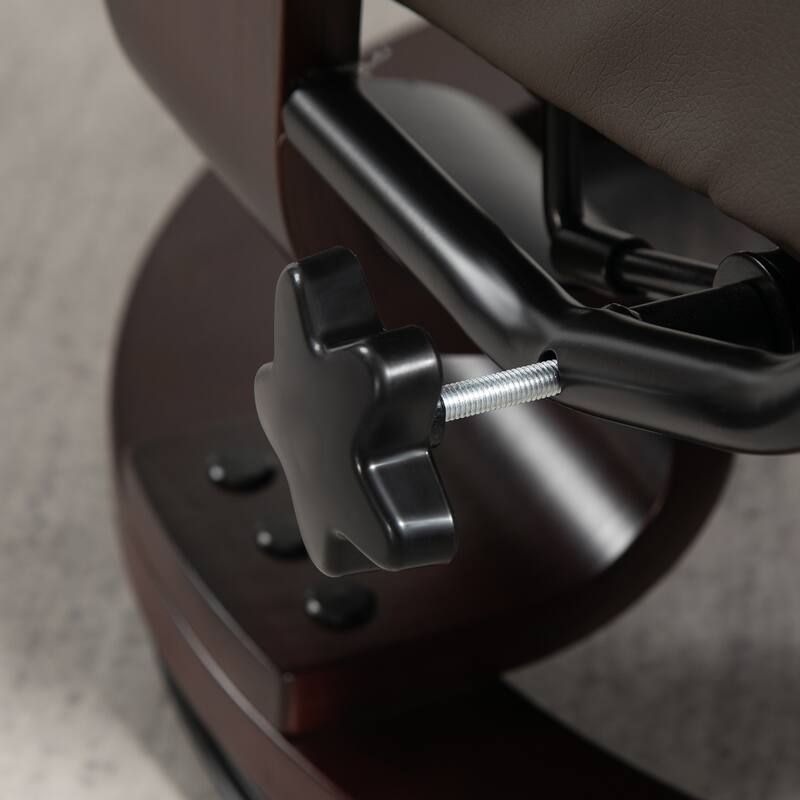 Brown Faux Leather Recliner Set with Ottoman, Wood Base, Massage