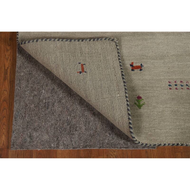 Hand Knotted Oriental 100% Wool Carpet Tribal Animal Pictorial Green Gabbeh Area Rug - 4' 10'' X 3' 0''