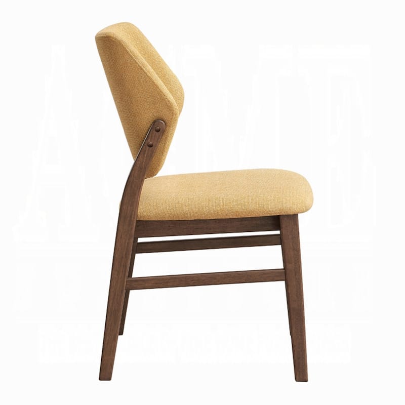 Nory Dining Side Chair Set of 2, Yellow Linen Cushioned, Walnut Brown