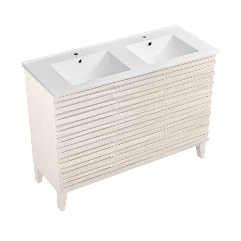 Cascade 48" Freestanding Bathroom Vanity In White Oak With Double Basin Sink Top - 48