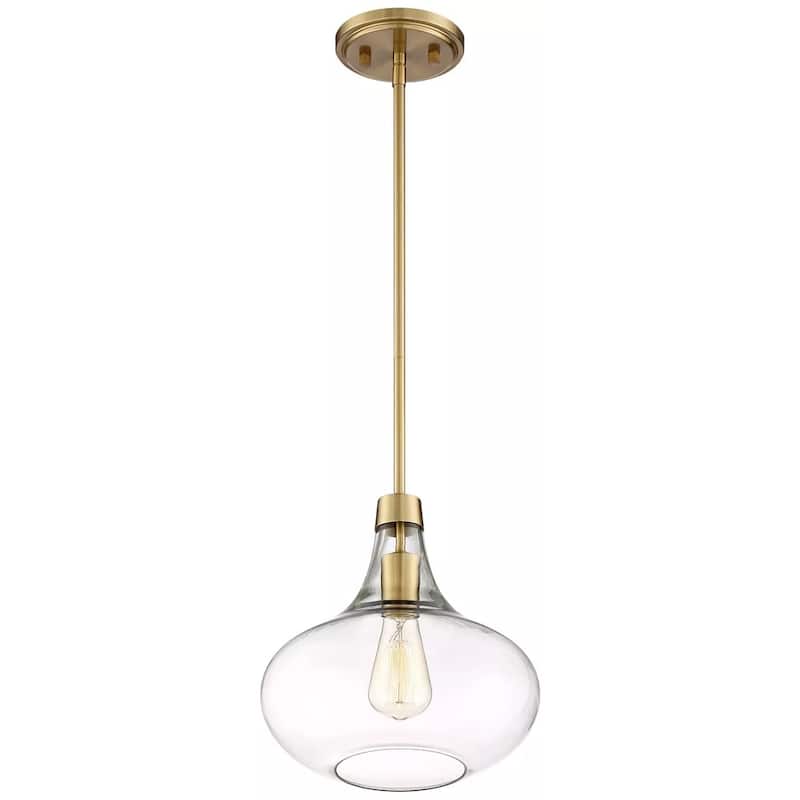 Brass Mini Pendant Wide Modern Clear Glass Fixture for Kitchen Island - 11" x 11"
