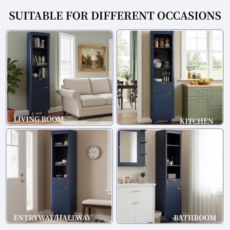 68" H Tall Bathroom Storage Cabinet with Adjustable Shelves and One Drawer & Door, Storage Cabinet for Bathroom, Living Room