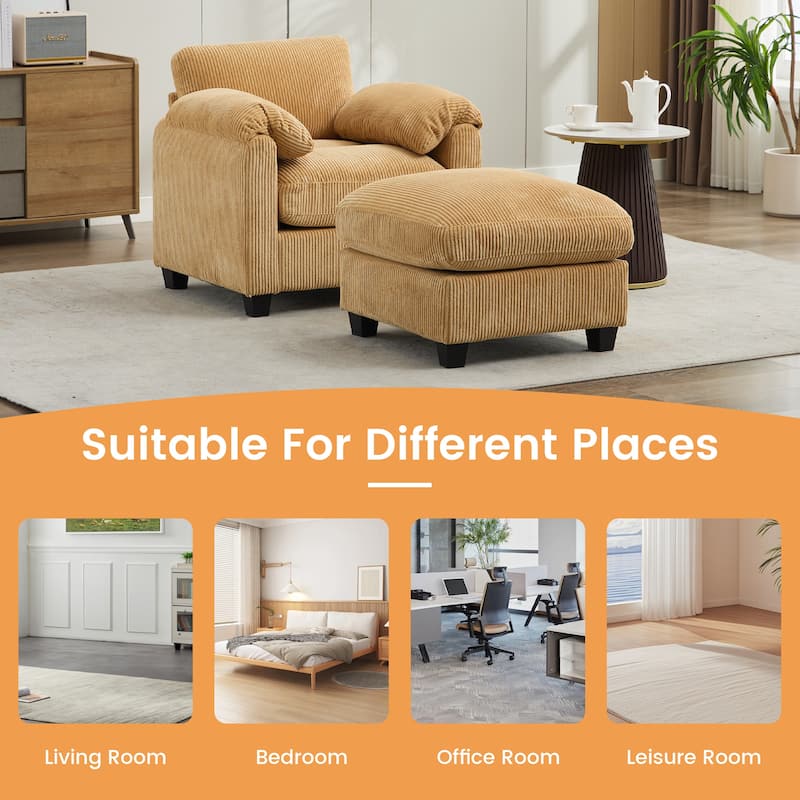 Corduroy Single Sofa Chiar with A Removable Ottoman