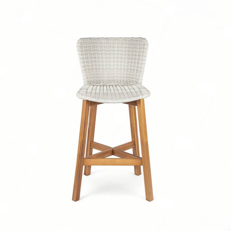 Outdoor Bar Stool, Wood with Wicker, Set of 2
