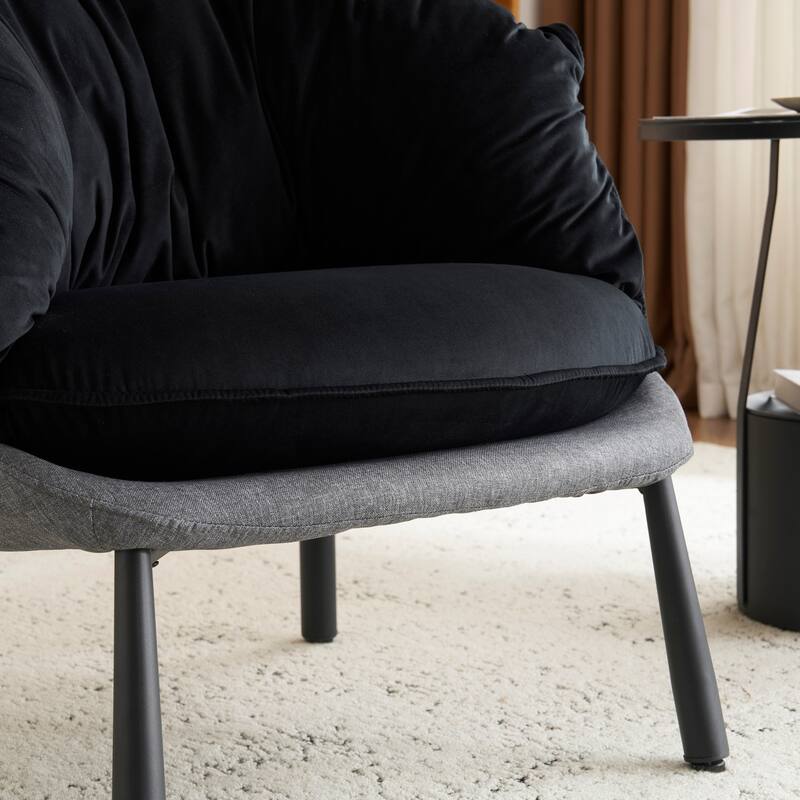 Modern Velvet Accent Chair with Wooden Frame and Black Metal Legs for Living Room or Lounge Seating - 27.4"L x 27"W x 29.1"H