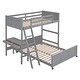 preview thumbnail 14 of 16, Twin over Full Wood Bunk Bed Frame with Desk, Drawers, Movable Lower Bunk, Headboard, Footboard, Ladder, Guardrails - Unisex