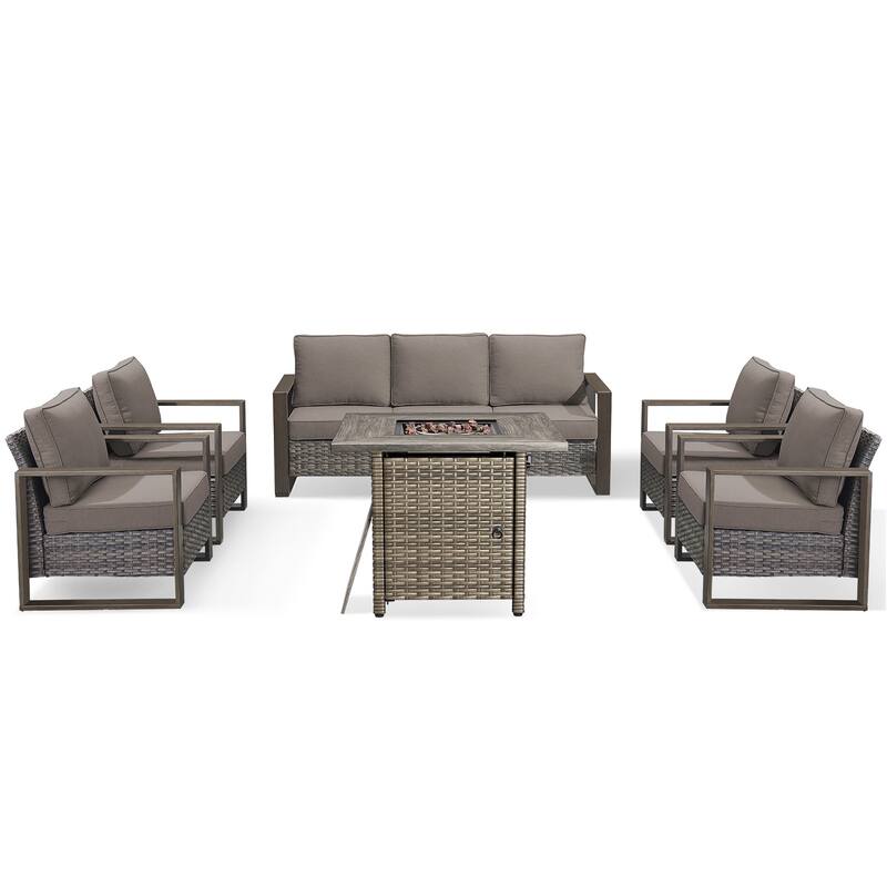 Pocassy 4/6/8PCS Sofa Swivel Chair with Fire Pit Table Set