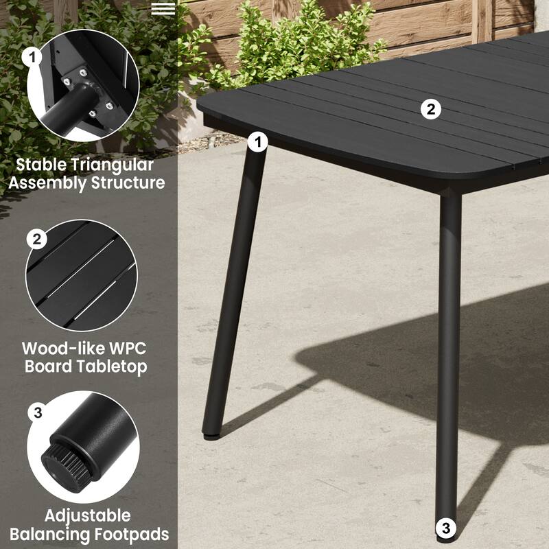 Outdoor Patio Dining Table Rectangular Aluminum Outdoor Table for 6/8/10 Person